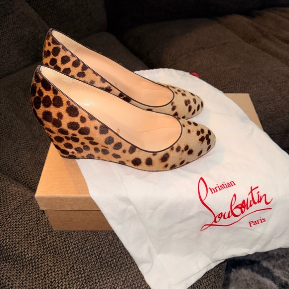 Christian Louboutin Leopard Wedges with Red Soles - Picture 4 of 8
